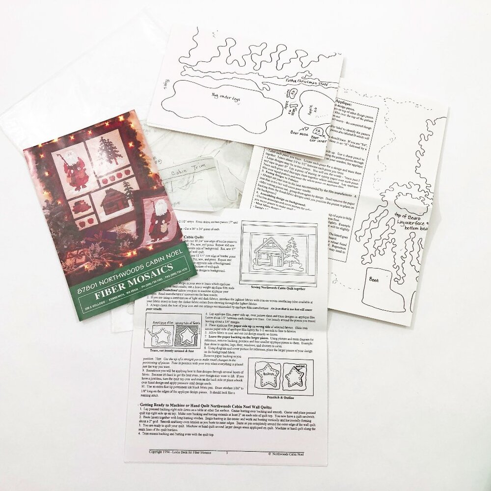Northwoods Cabin Noel Santa Christmas Block Wall Quilt Sewing Craft Pattern 1994